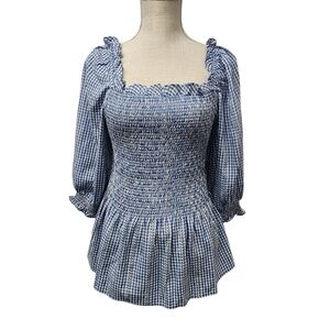 Max Studio Women's Smocked Gingham NWT‎ Top Size Large